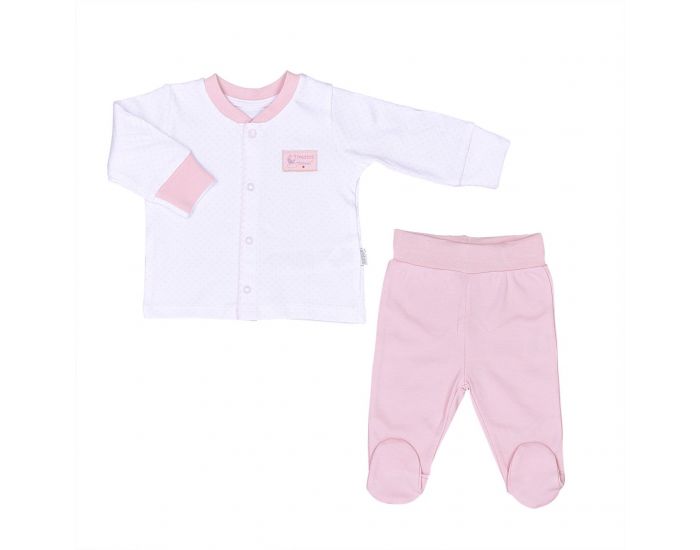 BEBESEO Pyjama 2 Pices 100% Bio Rose Pull + Pantalon Avec Boutons Pressoirs Et Broderies