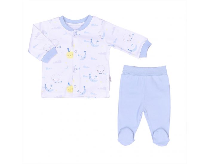 BEBESEO Pyjama 2 Pices 100% Bio Bleu Pull + Pantalon Motifs Mlangs