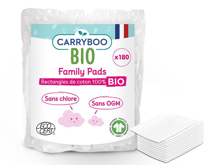 CARRYBOO Pack x3 Family Pads de Coton 100% Bio - 180 units
