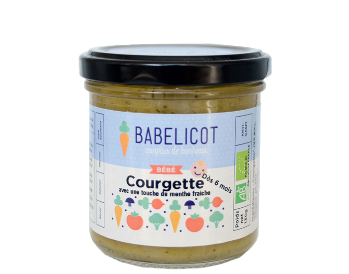 BABELICOT Pure de Courgettes Touche de Menthe Frache - 130g - Ds 6 mois