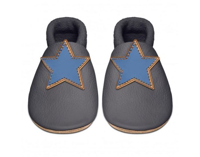 SEVIRA KIDS Chaussons Bb en Cuir Souple - Etoile Gris