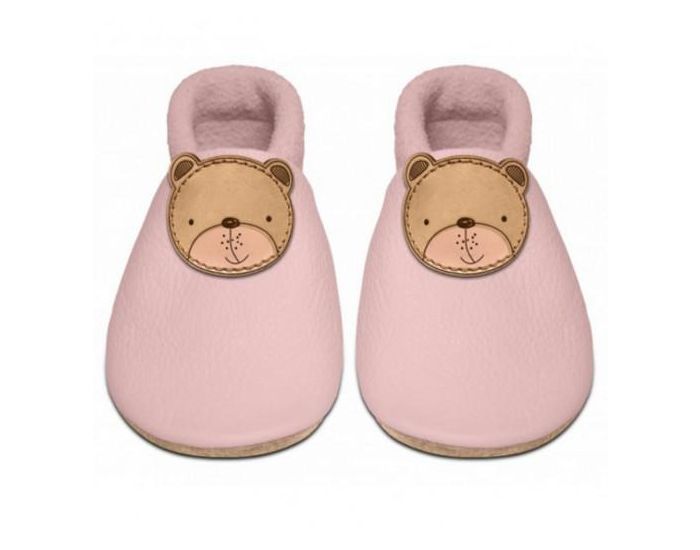 SEVIRA KIDS Chaussons Bb en Cuir Souple - Ourson Rose