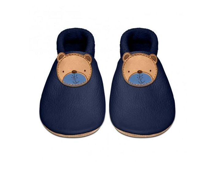 SEVIRA KIDS Chaussons Bb en Cuir Souple - Ourson Bleu Marine