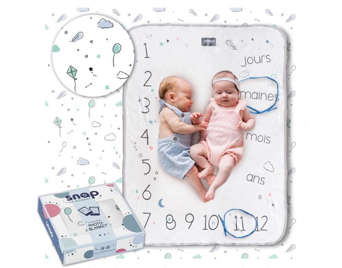 SNAP THE MOMENT Couverture 2 en 1 Photobooth 100% Coton - Minty white
