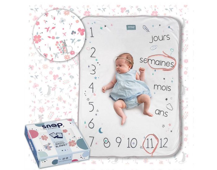 SNAP THE MOMENT Couverture 2 en 1 Photobooth 100% Coton - Rosy White 