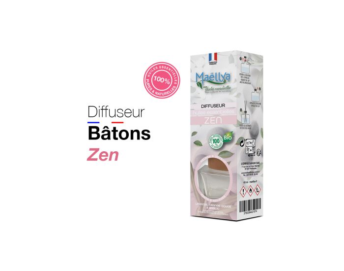 MAELLYA Lot de 2 Diffuseurs Btons Bio aux Huiles Essentielles Zen - 40 ml