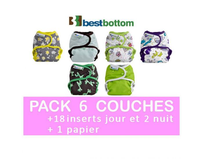 BEST BOTTOM PACK COMPLET Couches Lavables TE2 (Tout en 2) - Taille Unique (4-14kg)
