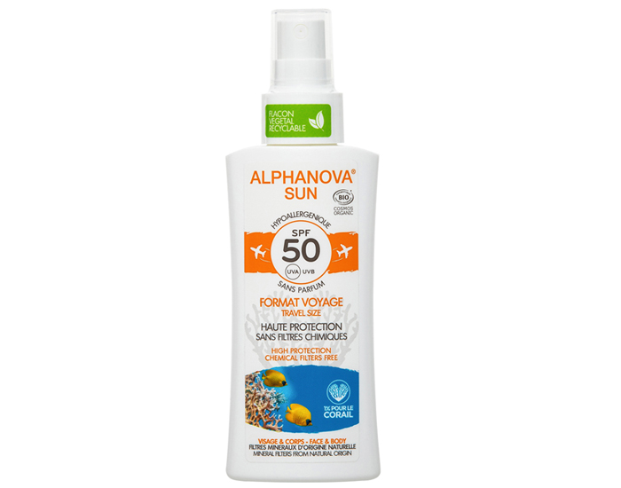 ALPHANOVA Spray Solaire Adulte Visage et Corps SPF50 - Format voyage - 90 g