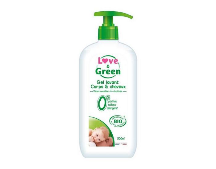 LOVE & GREEN Gel Corps et Cheveux hypoallergnique BIO - 500ml 