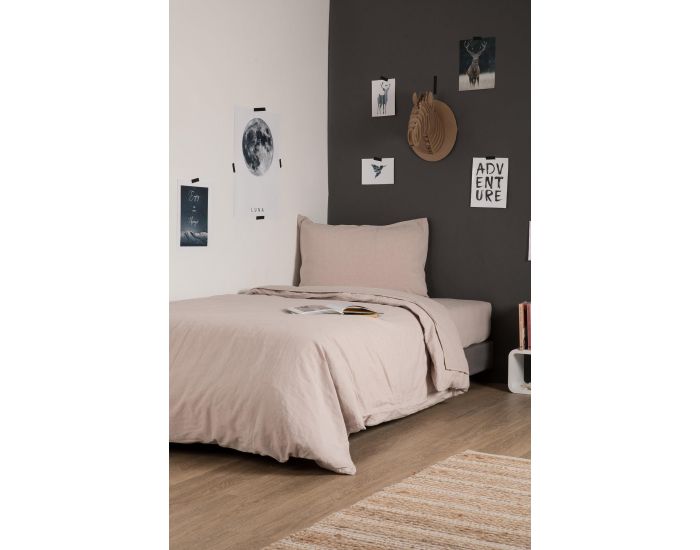 KADOLIS Housse de Couette Enfant en Coton bio et Lin + 1 Taie d'Oreiller