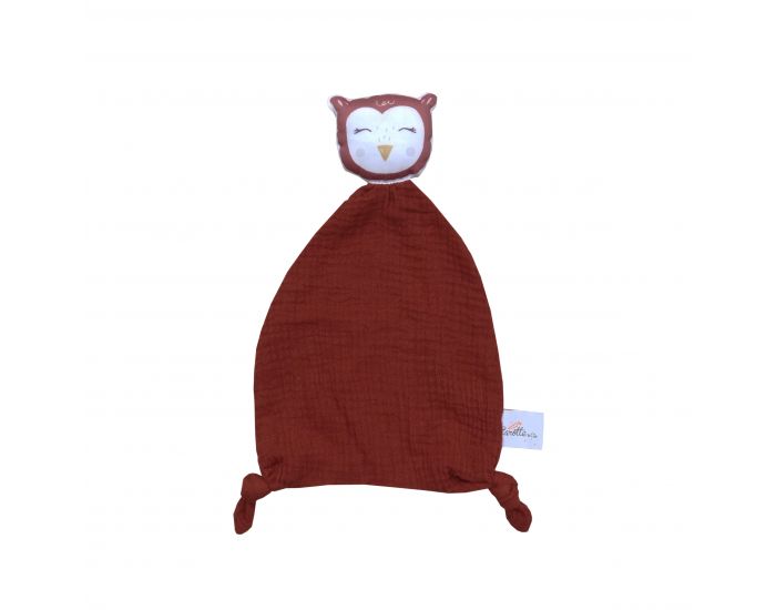 CAROTTE & CIE Doudou Hibou en Double Gaze - Rouge Terracotta - D�s la naissance. 