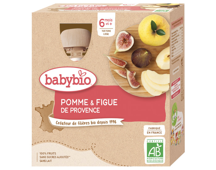 BABYBIO Gourdes - 4x90g - Ds 6 mois Pomme - Figue de Provence