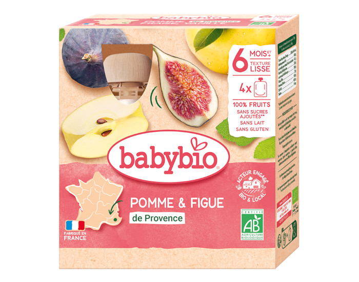 BABYBIO Gourdes - 4x90g - Ds 6 mois Pomme - Figue de Provence
