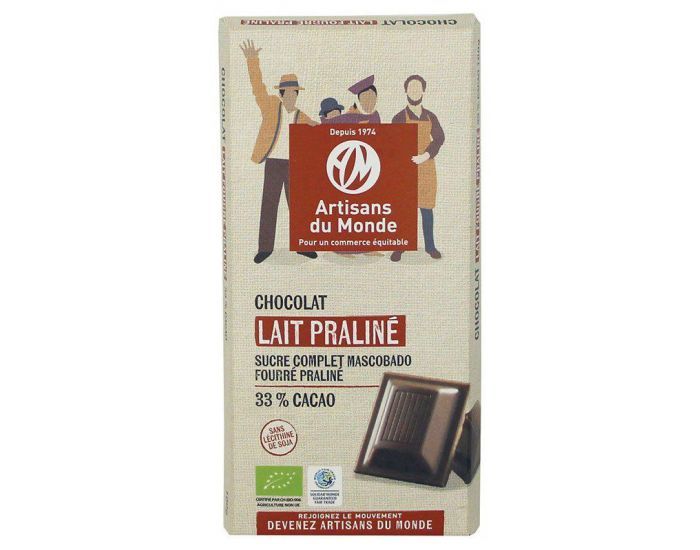 ARTISANS DU MONDE Chocolat au Lait quitable et Bio Pralin - 100g