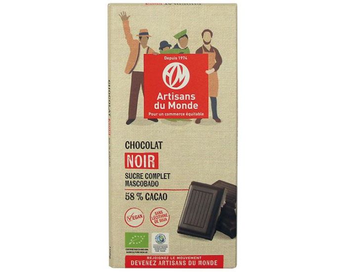 ARTISANS DU MONDE Chocolat Noir Equitable et Bio 58% - 100gr