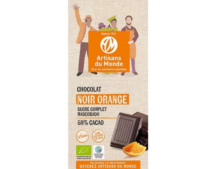 ARTISANS DU MONDE Chocolat Noir Equitable et Bio  l'Orange - 100gr