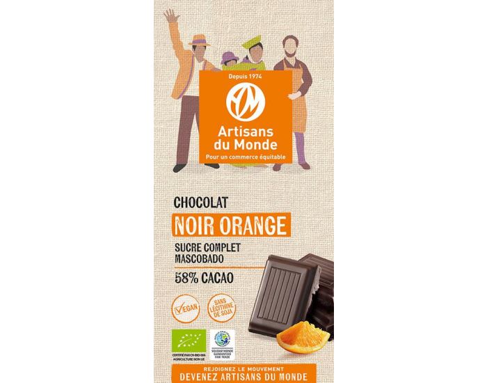 ARTISANS DU MONDE Chocolat Noir Equitable et Bio � l'Orange - 100gr