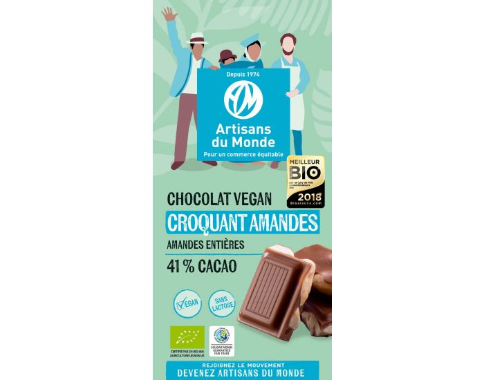 ARTISANS DU MONDE Chocolat Bio Vegan Croquant Amandes - 100g