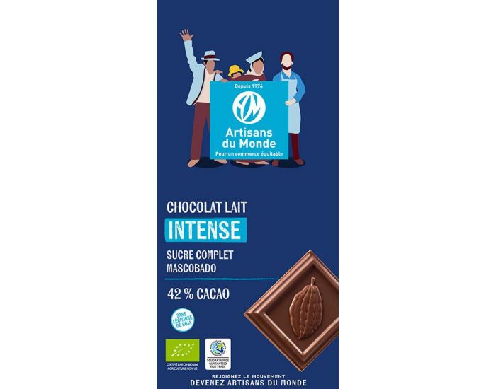 ARTISANS DU MONDE Chocolat au Lait Equitable et Bio Intense - 100gr