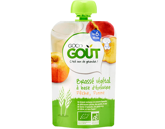 GOOD GOUT Gourde Brass Vgtal Epeautre Pomme Pche - 90g - Ds 6 mois