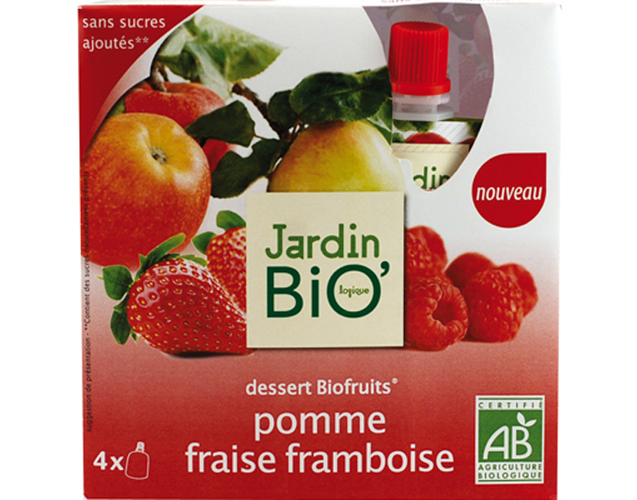JARDIN BIO Dessert Biofruits Pomme Fraise Framboise - 4 x 90g