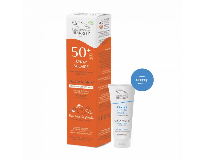 LABORATOIRES DE BIARRITZ Spray Solaire SPF50+ Famille Certifi� Bio + Fluide Apr�s-Soleil 30ml OFFERT 150 ml