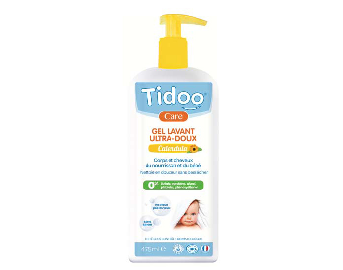 TIDOO Pack x3 Gel Lavant Ultra Doux Bio 2 en 1 au Calendula - 475 ml