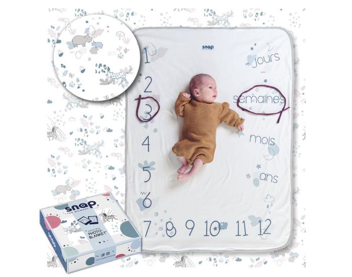 SNAP THE MOMENT Couverture 2 en 1 Photobooth 100% Coton - Safari