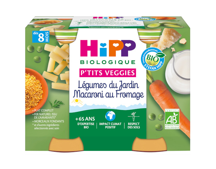 HIPP Ptits Veggies - 2 x 190 g Lgumes du Jardin Macaroni au Fromage