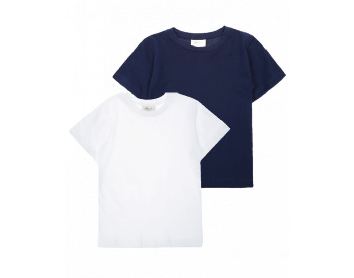 JOYAH Lot 2 t-shirt Enfant 100% Coton Bio - Blanc & Bleu Marine