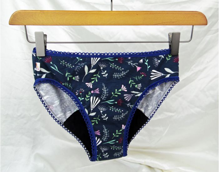 BIOLUNES Culotte menstruelle en coton bio - Bleu - M�dium