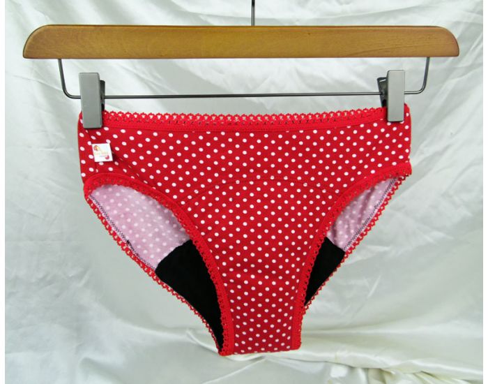 BIOLUNES Culotte Menstruelle en Coton Biologique Rouge  Pois - Mdium