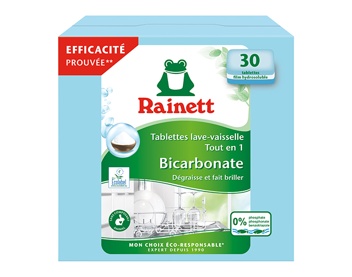 RAINETT Tablettes Lave-Vaisselle au Bicarbonate - 30 Tablettes