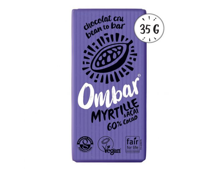 OMBAR Lot de 9+1 Chocolats Crus Myrtille - Acai Bio - 35g (1)