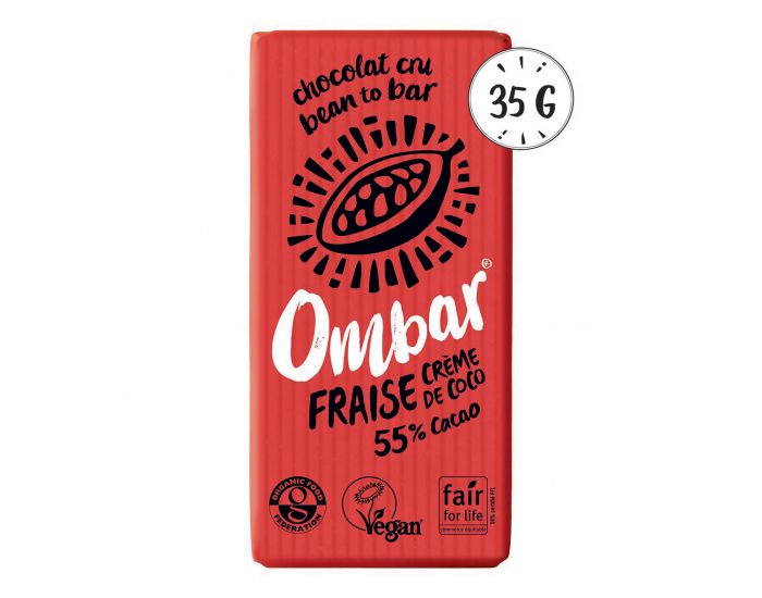 OMBAR Lot de 9+1 Chocolats Crus Fraise et Crme de Coco Bio - 35g (1)