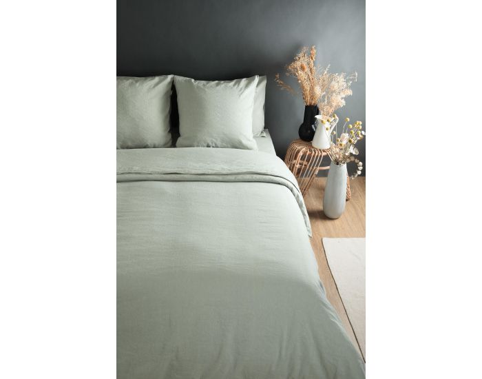 KADOLIS Drap Housse Lin Et Coton Bio Adulte - Vert Aqua (4)