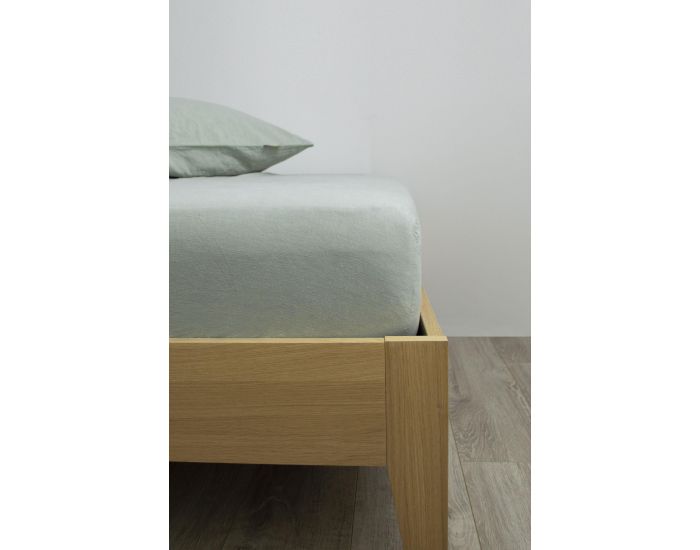 KADOLIS Drap Housse Lin Et Coton Bio Adulte - Vert Aqua (6)