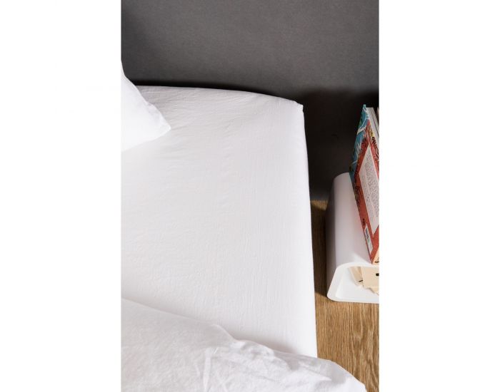 KADOLIS Drap Housse Lin Et Coton Bio Enfant - Blanc (12)