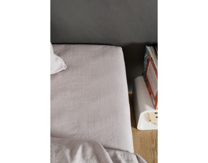 KADOLIS Drap Housse Lin Et Coton Bio Enfant - Gris (12)