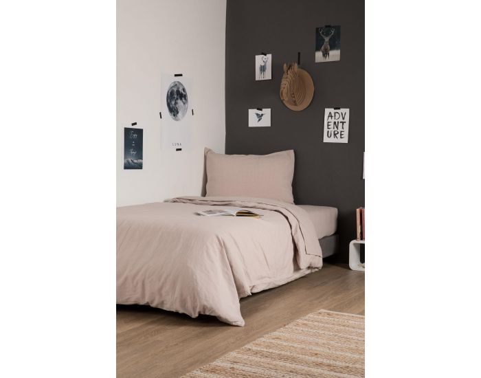 KADOLIS Drap Housse Lin Et Coton Bio Enfant - Caf� (1)