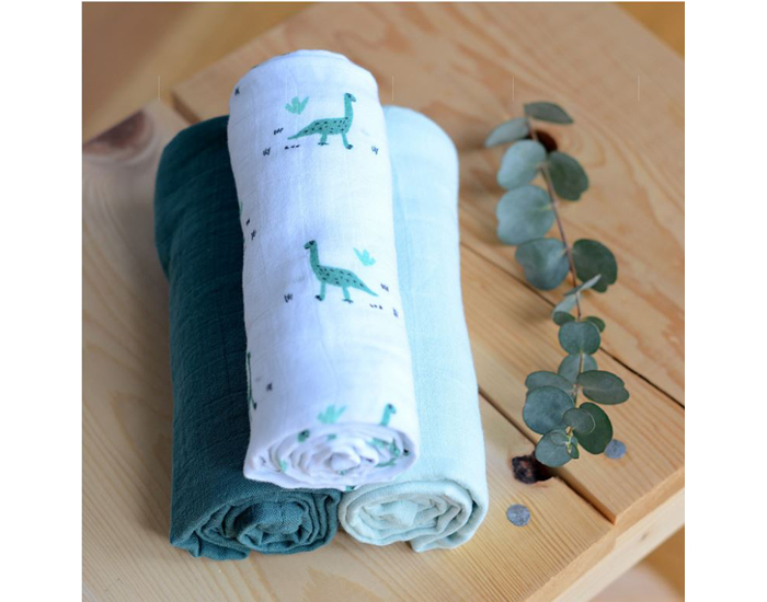 BEABA Langes en Coton bio - Boite de 3 - 70 x 70 cm Jurassique (2)