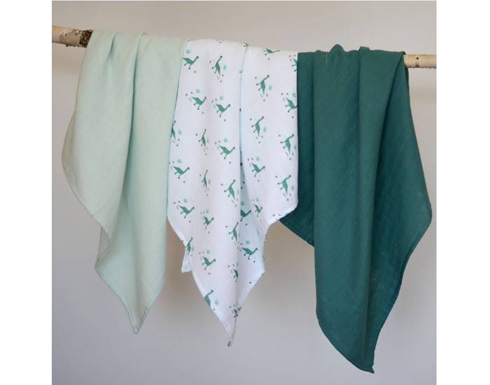 BEABA Langes en Coton bio - Boite de 3 - 70 x 70 cm Jurassique (3)