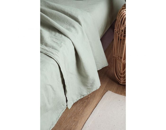 KADOLIS Drap Plat Adulte En Lin Et Coton Bio - Vert Aqua (11)