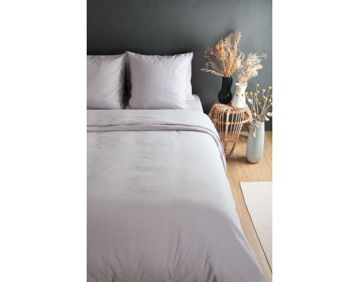 KADOLIS Drap Plat Adulte En Lin Et Coton Bio - Gris Imprim� (4)