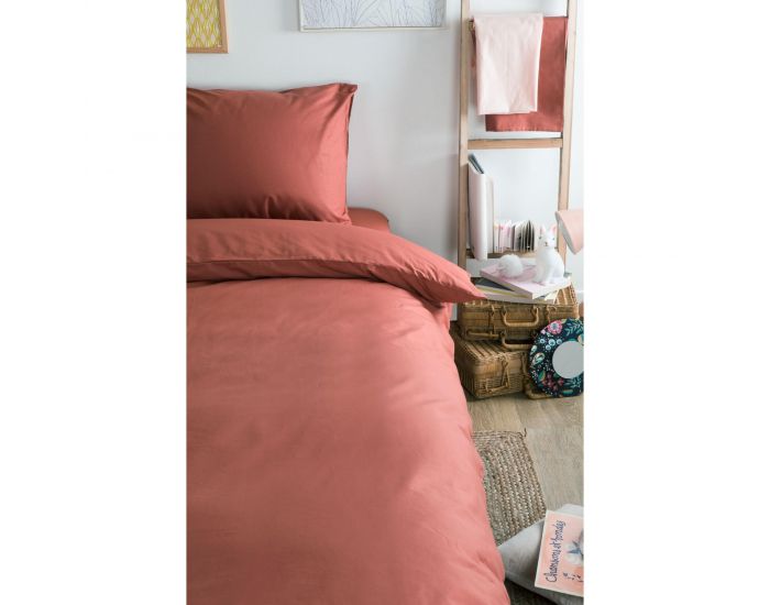 KADOLIS Housse de Couette Enfant Unie en Coton Bio - Terracotta (1)