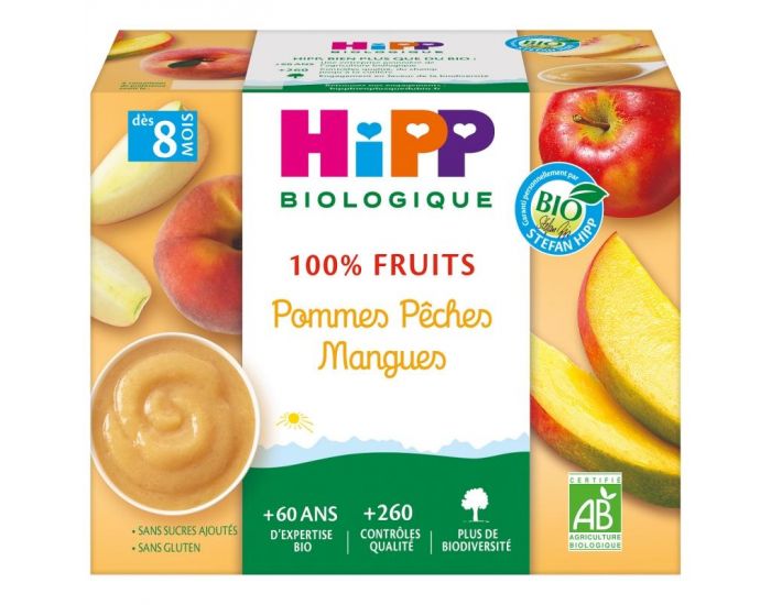 HIPP 100% Fruits Pommes Pches Mangues - 4 coupelles (1)