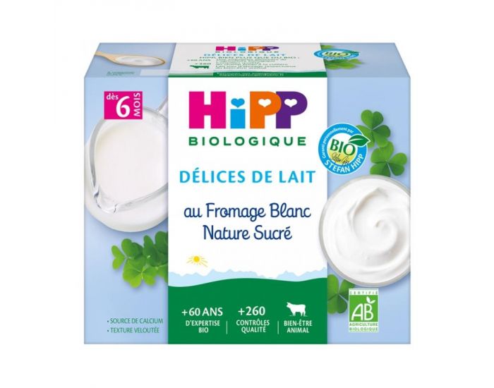 HIPP Dlices de Lait Fromage Blanc Nature Sucr - 4 x 100g - Ds 6 mois (2)