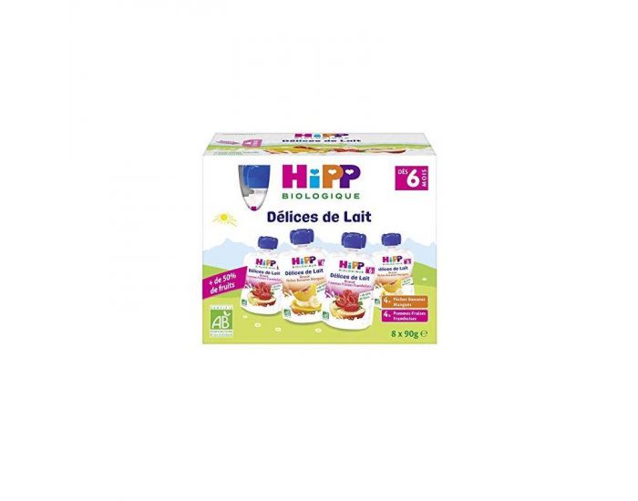 HIPP D�lices de Lait Gourdes Multipack Brass�s 2 vari�t�s 6 mois - 4 packs de 8 gourdes - (2)