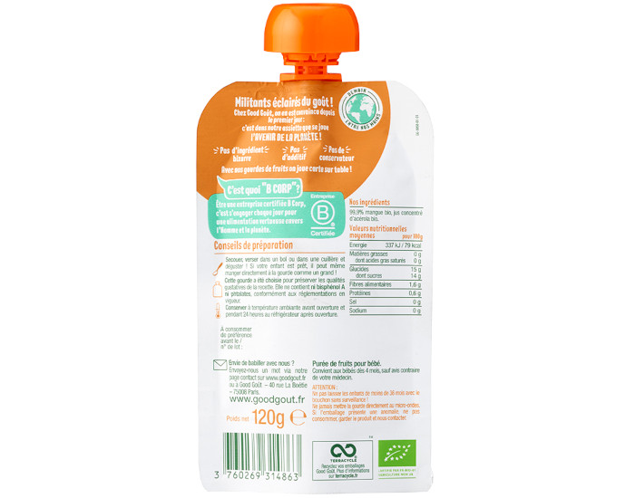 GOOD GOUT Gourde Mangue - Pure Bb 120g - Ds 4 Mois (1)