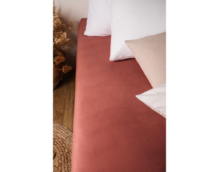 KADOLIS Drap Housse Coton Bio - Enfant Terracotta (5)
